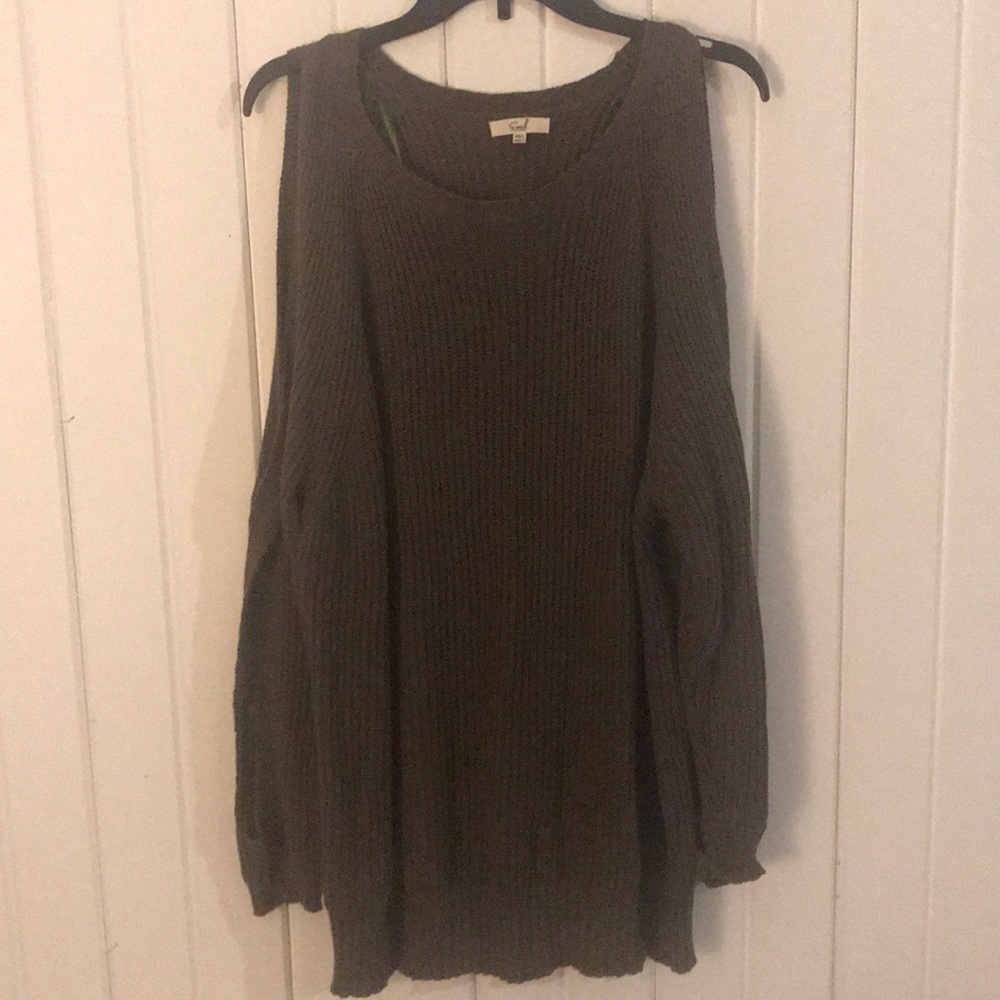 Cold shoulder olive green sweater
